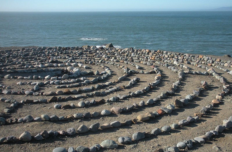 stone labyrinth by the ocean