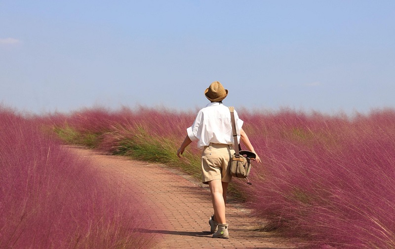 woman walking alone in natural setting